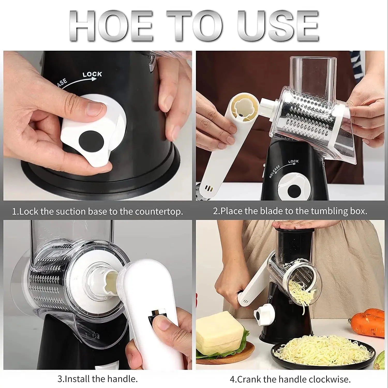 3-in-1 Rotary Cheese Grater & Vegetable Slicer