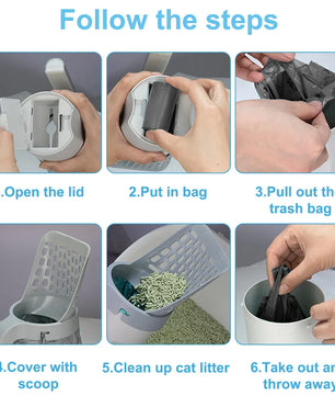 2 In 1 Portable Cat Litter Scoops Detachable Cat Litter Shovel with Refill Bags Litter Waste Container for Cat Cleaning Supplies