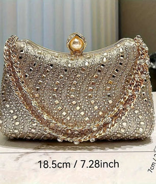 Glitter Evening Clutch Bag with Chain Strap