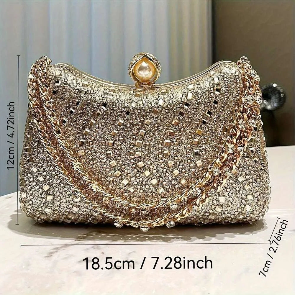 Glitter Evening Clutch Bag with Chain Strap