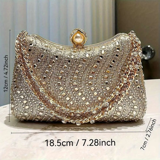 Glitter Evening Clutch Bag with Chain Strap
