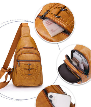 Men's And Women's Retro Leather Crossbody Bag Chest Bag