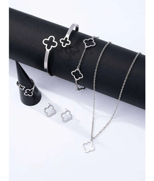 Fashion Lucky Clover Necklace Earrings - Chain Bracelet and Ring Set