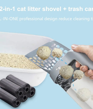 2 In 1 Portable Cat Litter Scoops Detachable Cat Litter Shovel with Refill Bags Litter Waste Container for Cat Cleaning Supplies