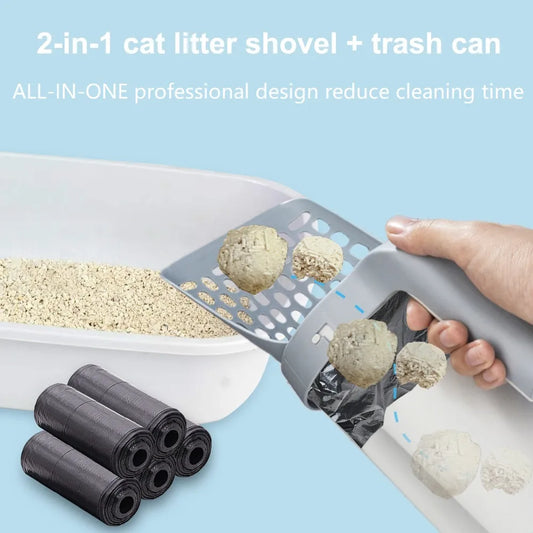 2 In 1 Portable Cat Litter Scoops Detachable Cat Litter Shovel with Refill Bags Litter Waste Container for Cat Cleaning Supplies