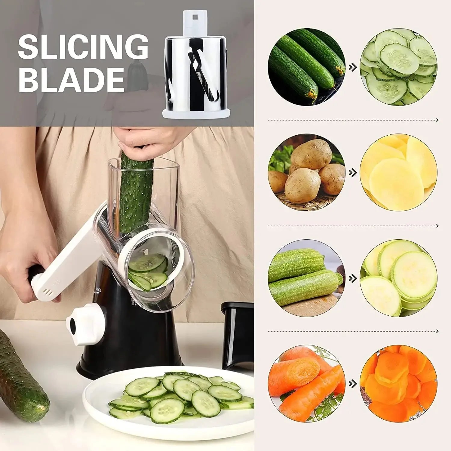 3-in-1 Rotary Cheese Grater & Vegetable Slicer