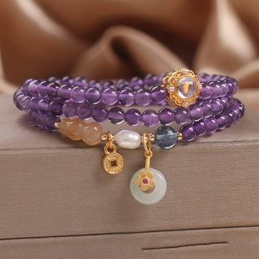 Natural Amethyst Multi-Circle Bracelet for Women