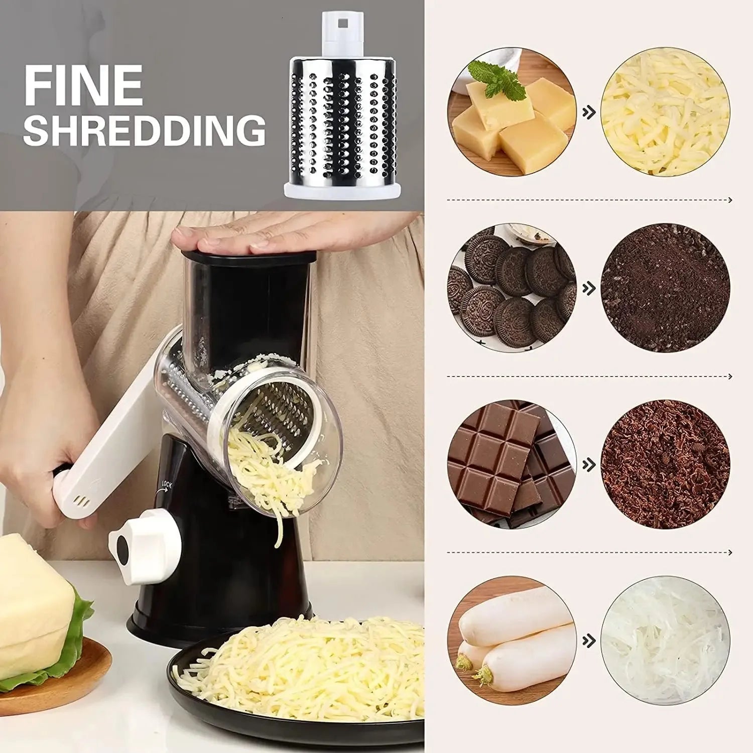 3-in-1 Rotary Cheese Grater & Vegetable Slicer