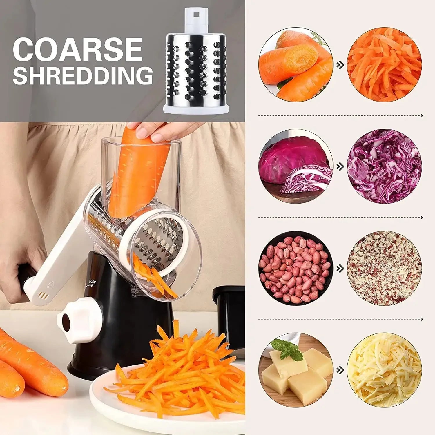 3-in-1 Rotary Cheese Grater & Vegetable Slicer