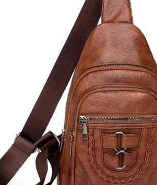 Men's And Women's Retro Leather Crossbody Bag Chest Bag
