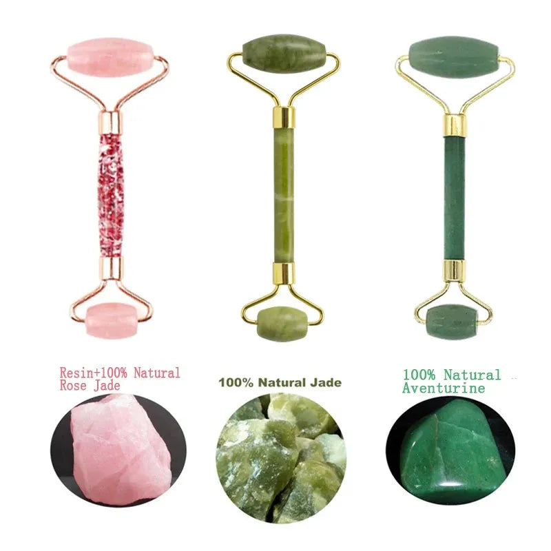 2Pcs Natural Jade Roller Gua Sha Set Face
