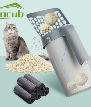 2 In 1 Portable Cat Litter Scoops Detachable Cat Litter Shovel with Refill Bags Litter Waste Container for Cat Cleaning Supplies