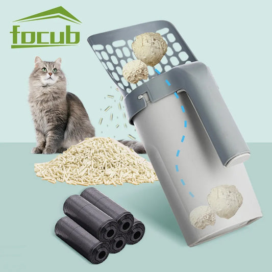 2 In 1 Portable Cat Litter Scoops Detachable Cat Litter Shovel with Refill Bags Litter Waste Container for Cat Cleaning Supplies