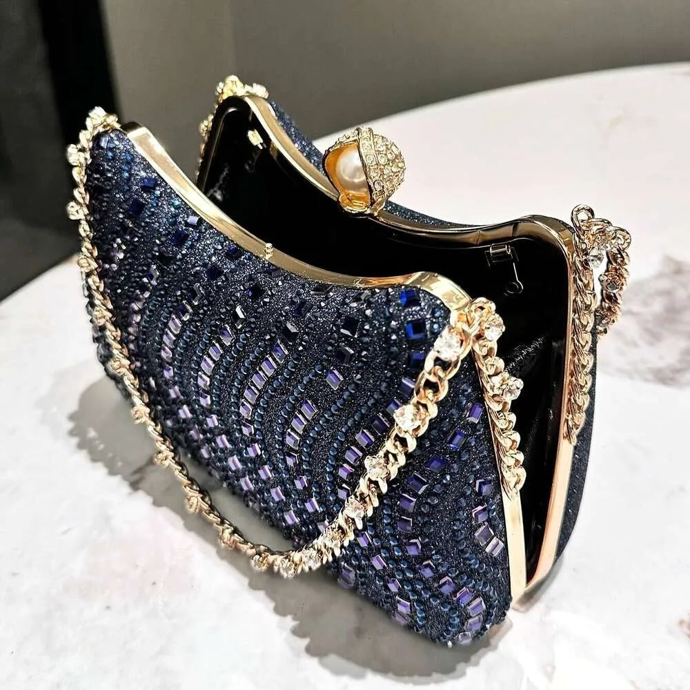 Glitter Evening Clutch Bag with Chain Strap
