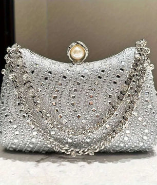 Glitter Evening Clutch Bag with Chain Strap