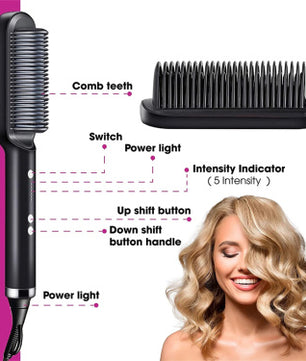 2-in-1 Hair Straightener & Curling Hot Comb