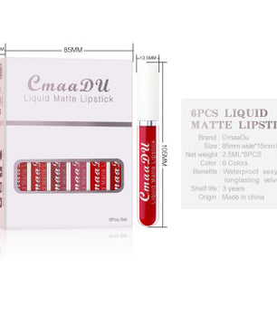 6 Boxes Of Matte Non-stick Cup Waterproof Lipstick Long Lasting Lip Gloss