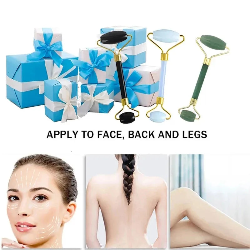 2Pcs Natural Jade Roller Gua Sha Set Face