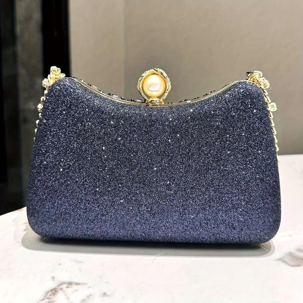 Glitter Evening Clutch Bag with Chain Strap