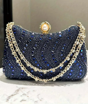 Glitter Evening Clutch Bag with Chain Strap