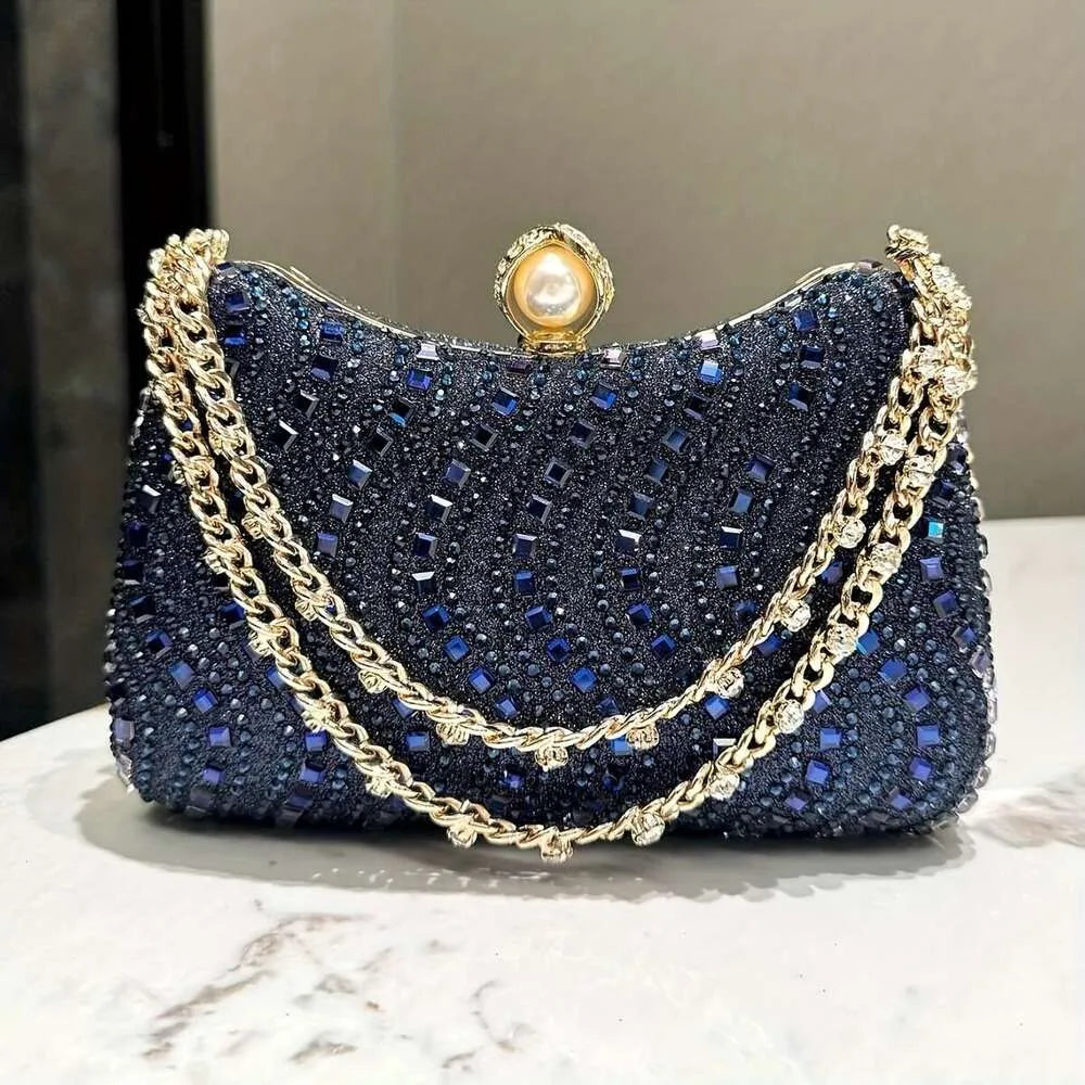 Glitter Evening Clutch Bag with Chain Strap