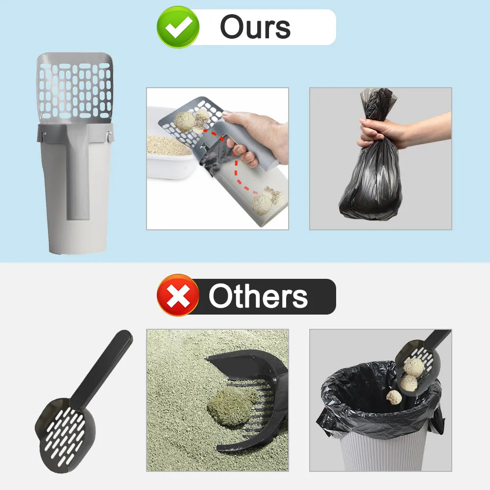 2 In 1 Portable Cat Litter Scoops Detachable Cat Litter Shovel with Refill Bags Litter Waste Container for Cat Cleaning Supplies